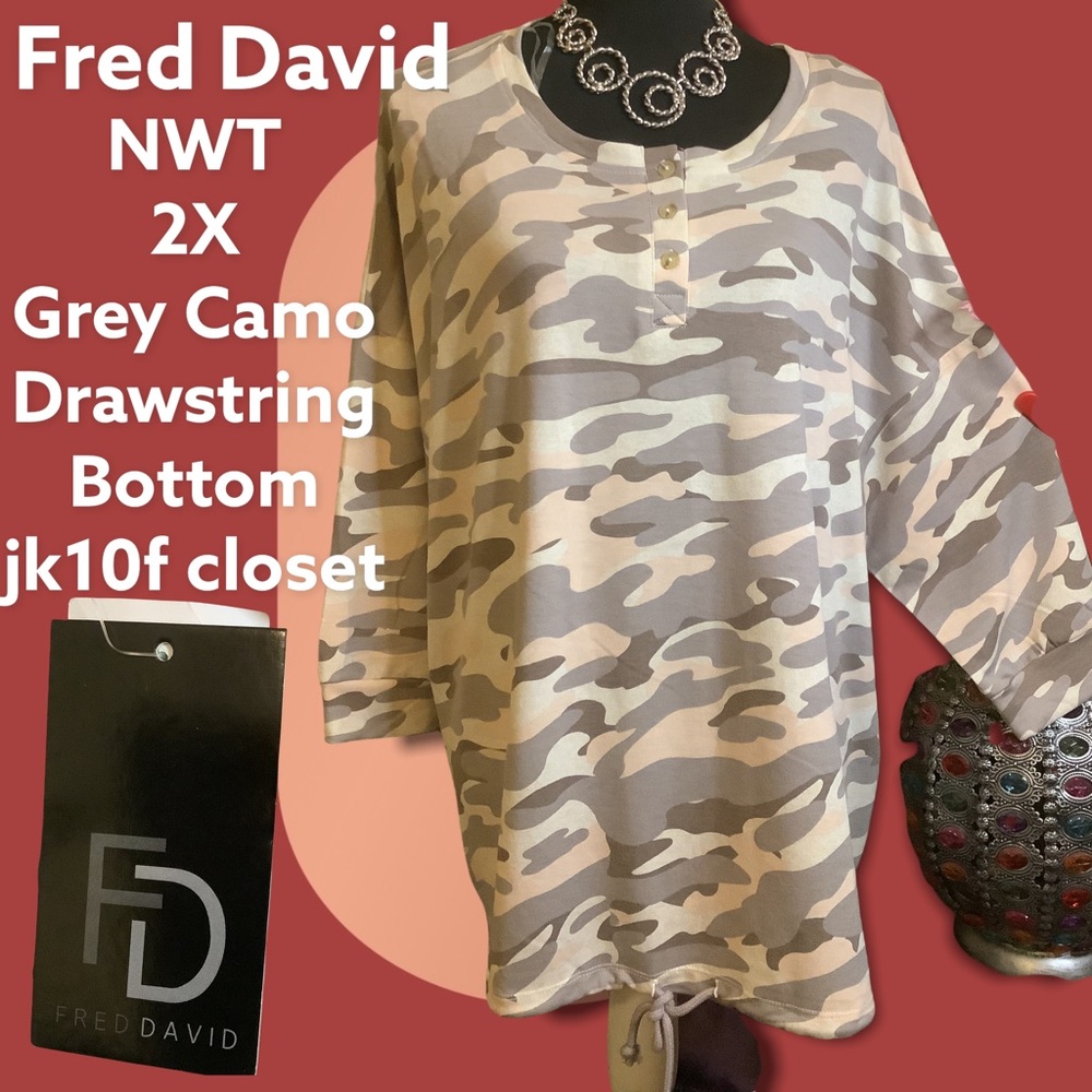 LOWEST🌺 NWT FRED DAVID 2X CAMO DRAWSTRING BOTTOM TOP